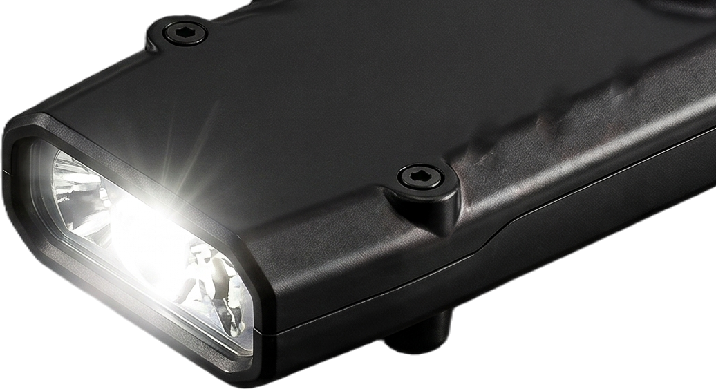 Close view of the RavenTorch head with the main beam lit
