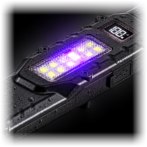 RavenTorch EDC flashlight, side panel and digital display lit